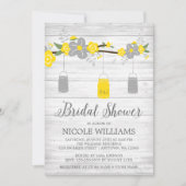 グレイ素朴イエローメイソンジャーブランチブライダルシャワー 招待状 (正面)