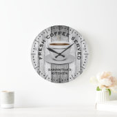 グレイ素朴ウッドコーヒーテーマファームハウスキッチン ラージ壁時計 (ホーム)