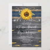 グレイ素朴ウッドネイビーブルーレースサンフラワー結婚ズ 招待状 (正面)