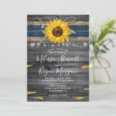 グレイ素朴ウッドネイビーブルーレースサンフラワー結婚ズ 招待状 (スタンド正面)