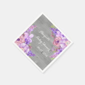 グレイ素朴ウッドパープルフローラベビーシャワーナプキンス スタンダードカクテルナプキン (角)