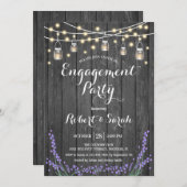 グレイ素朴ウッドライトラベンダー婚約パーティ 招待状 (正面/裏面)