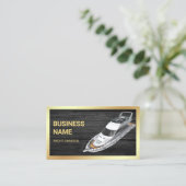 グレイ素朴ウッド金ゴールドラグジュアリーヨットチャーター 名刺 (スタンド正面)