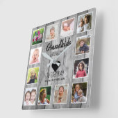 グレイ素朴ウッド12フォトコラージュグランドキッズ引用文 スクエア壁時計 (傾斜)