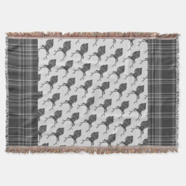 グレイ素朴スコティッシュタータンチェックスタッグズヘッドアントラー スローブランケット