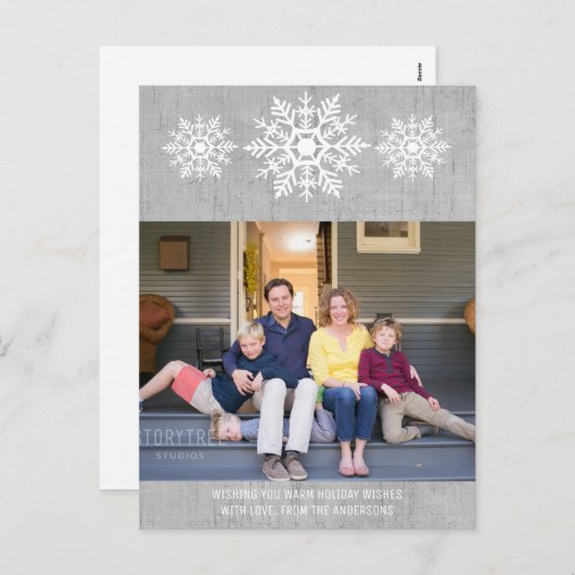 グレイ素朴スノーフレークホリデーフォト シーズンポストカード (正面/裏面)