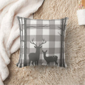 グレイ素朴バッファロープ市松模様にライドディアー&樺の木 クッション (ブランケット)