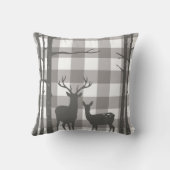 グレイ素朴バッファロープ市松模様にライドディアー&樺の木 クッション (裏面)