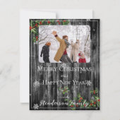 グレイ素朴ホリーブランチフラットホリデーフォトカード シーズンカード (正面)