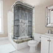 グレイ素朴風化木材ストーンバーンドア シャワーカーテン (インサイチュ)