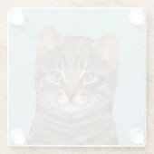 グレイ絵画タビーキャットかわいいオリジナルキャットアート ガラスコースター (裏面)