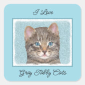 グレイ絵画タビーキャットかわいいオリジナルキャットアート スクエアシール (正面)