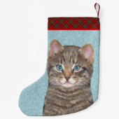 グレイ絵画タビーキャットかわいいオリジナルキャットアート スモールクリスマスストッキング (裏面)