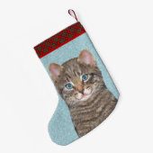 グレイ絵画タビーキャットかわいいオリジナルキャットアート スモールクリスマスストッキング (裏面 (吊り時))