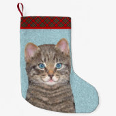 グレイ絵画タビーキャットかわいいオリジナルキャットアート スモールクリスマスストッキング (正面)