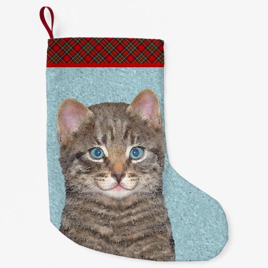 グレイ絵画タビーキャットかわいいオリジナルキャットアート スモールクリスマスストッキング (正面)
