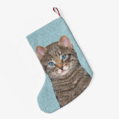 グレイ絵画タビーキャットかわいいオリジナルキャットアート スモールクリスマスストッキング (裏面 (吊り時))