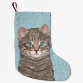 グレイ絵画タビーキャットかわいいオリジナルキャットアート スモールクリスマスストッキング (正面)