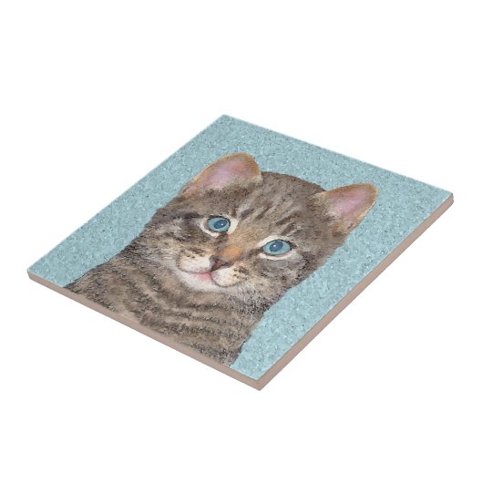 グレイ絵画タビーキャットかわいいオリジナルキャットアート タイル (側面)