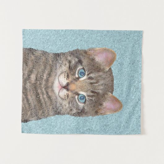 グレイ絵画タビーキャットかわいいオリジナルキャットアート タペストリー (正面(横))