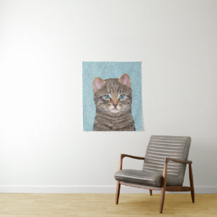 グレイ絵画タビーキャットかわいいオリジナルキャットアート タペストリー