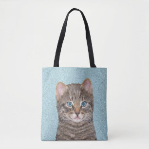 グレイ絵画タビーキャットかわいいオリジナルキャットアート トートバッグ