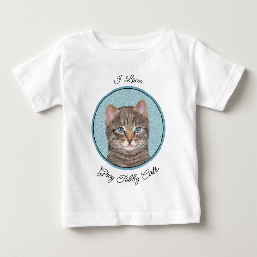 グレイ絵画タビーキャットかわいいオリジナルキャットアート ベビーTシャツ (正面)