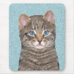 グレイ絵画タビーキャットかわいいオリジナルキャットアート マウスパッド