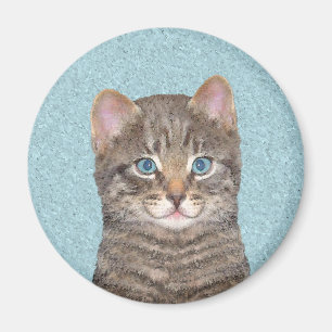 グレイ絵画タビーキャットかわいいオリジナルキャットアート マグネット