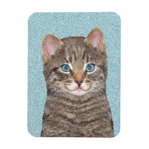 グレイ絵画タビーキャットかわいいオリジナルキャットアート マグネット