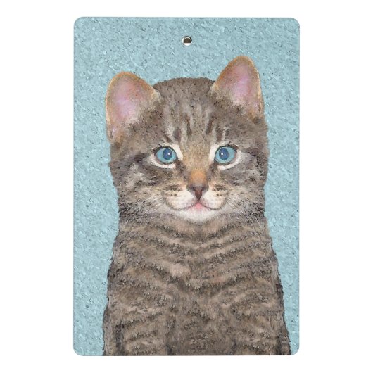 グレイ絵画タビーキャットかわいいオリジナルキャットアート ミニクリップボード (裏面)