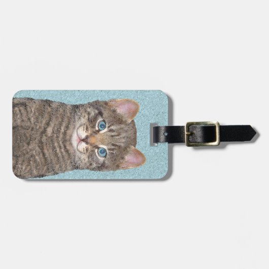 グレイ絵画タビーキャットかわいいオリジナルキャットアート ラゲッジタグ (正面横)