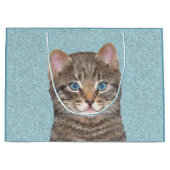 グレイ絵画タビーキャットかわいいオリジナルキャットアート ラージペーパーバッグ (正面)