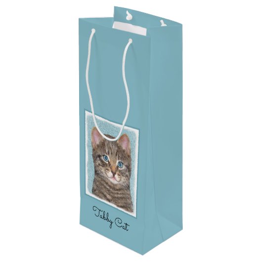 グレイ絵画タビーキャットかわいいオリジナルキャットアート ワインギフトバッグ (裏面アングル)