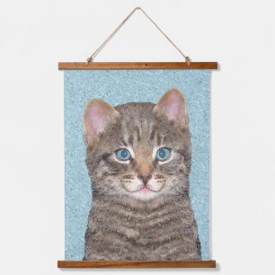グレイ絵画タビーキャットかわいいオリジナルキャットアート 吊り下げ型タペストリー
