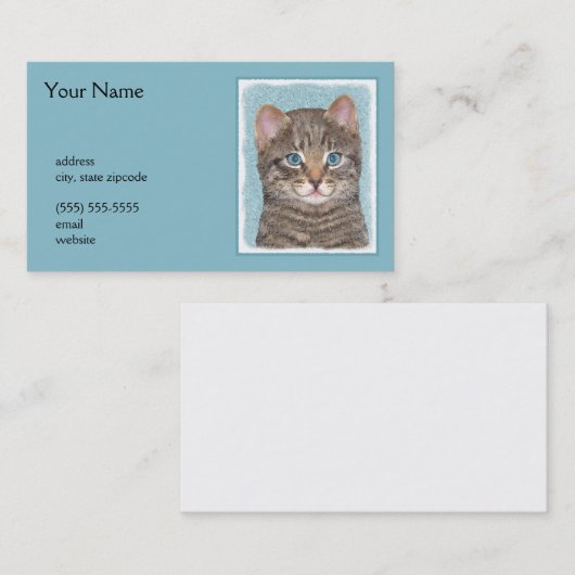 グレイ絵画タビーキャットかわいいオリジナルキャットアート 名刺 (正面/裏面)