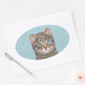 グレイ絵画タビーキャットかわいいオリジナルキャットアート 楕円形シール (封筒)
