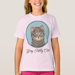 グレイ絵画タビーキャットかわいいオリジナルキャットアートT- Tシャツ