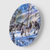 グレイ絵画狼 ラージ壁時計 (傾斜)
