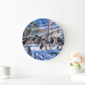 グレイ絵画狼 ラージ壁時計 (ホーム)