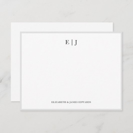 グレイ縁どカップルモノグラムイニシャルパーソナライズされた ノートカード (正面/裏面)