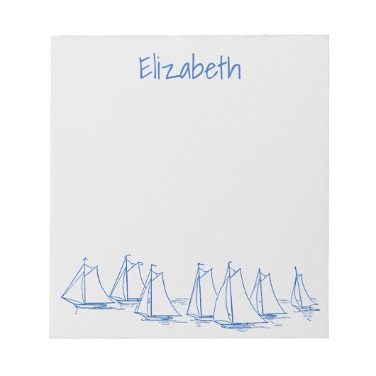 グレイ航海のに青い帆船パーソナライズされた船 ノートパッド (正面)