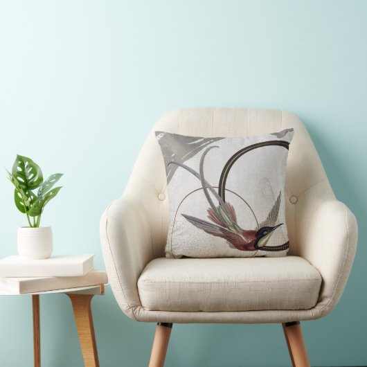 グレイ芸術的ハミングバードデザイン クッション (椅子)