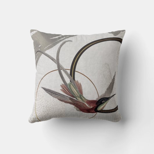 グレイ芸術的ハミングバードデザイン クッション (裏面)