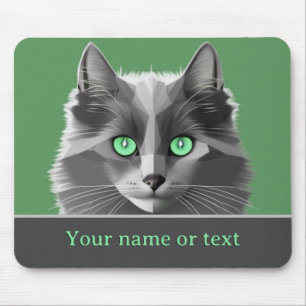 グレイ長い毛皮の猫 – Nebelung – 自分の名前/スローガン マウスパッド