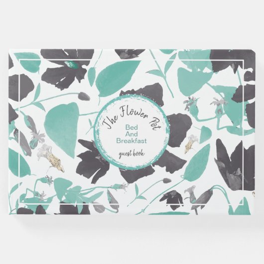 グレイ魅力的ミントフローラルパターンバケーションレンタル ゲストブック (正面)
