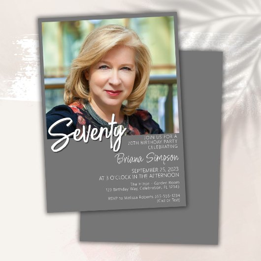 グレイ70番誕生日フォト招待状 招待状