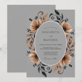 グレイ・アーシー・ブルーム・ウェディング 招待状 (正面/裏面)