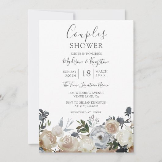 グレイ&エレガントピーチカップルズシャワー招待状 招待状 (正面)
