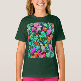 グレイ・オウムのジャングルドリーム 無縫シームレス表面パターン Tシャツ